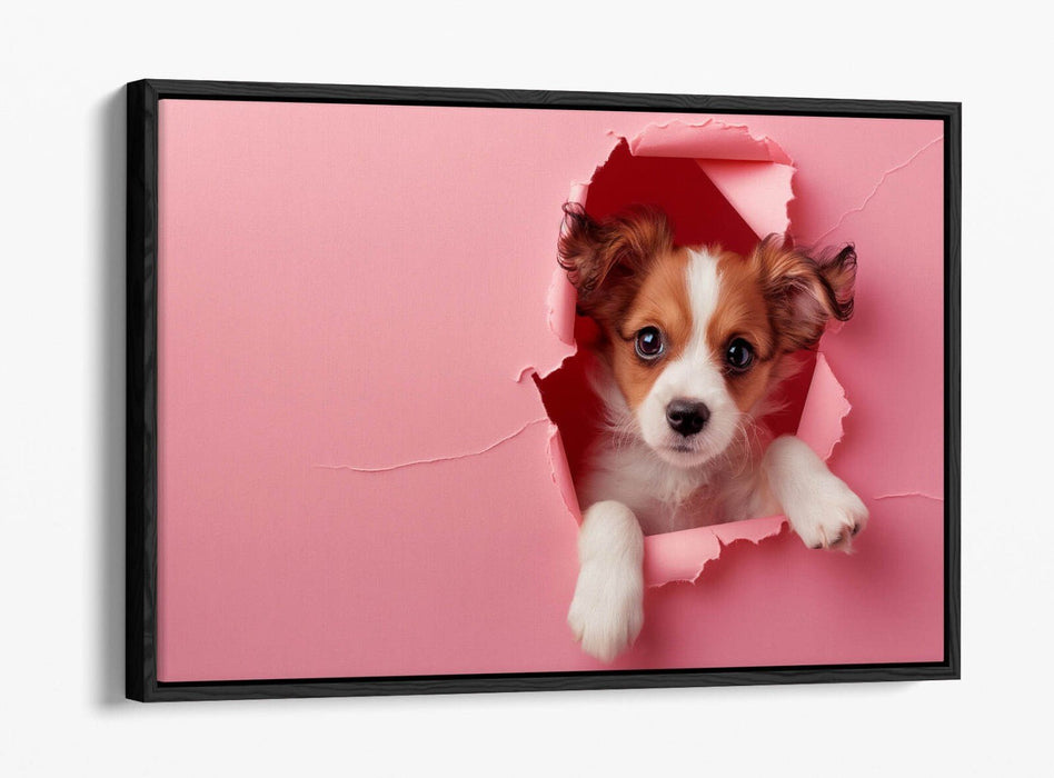 Puppy Canvas Art - Cute Puppy Print On Pink Wall Decor | Float Effect Canvas
