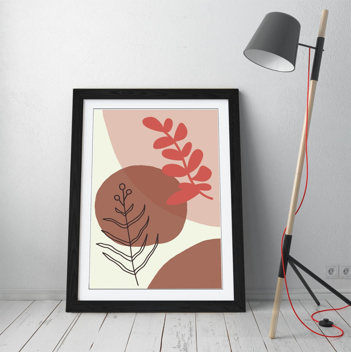 BOTANICAL BAUHAUS LEAF TRENDY MINIMALIST -FRAMED WALL ART PICTURE PRINT ARTWORK