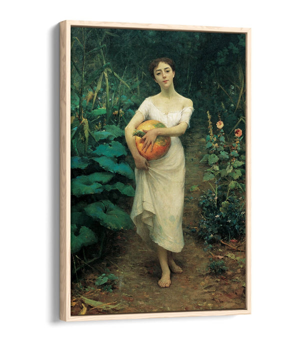 Canvas Wall Art - Fausto Zonaro Girl Carrying Pumpkin | Float Effect Canvas Print