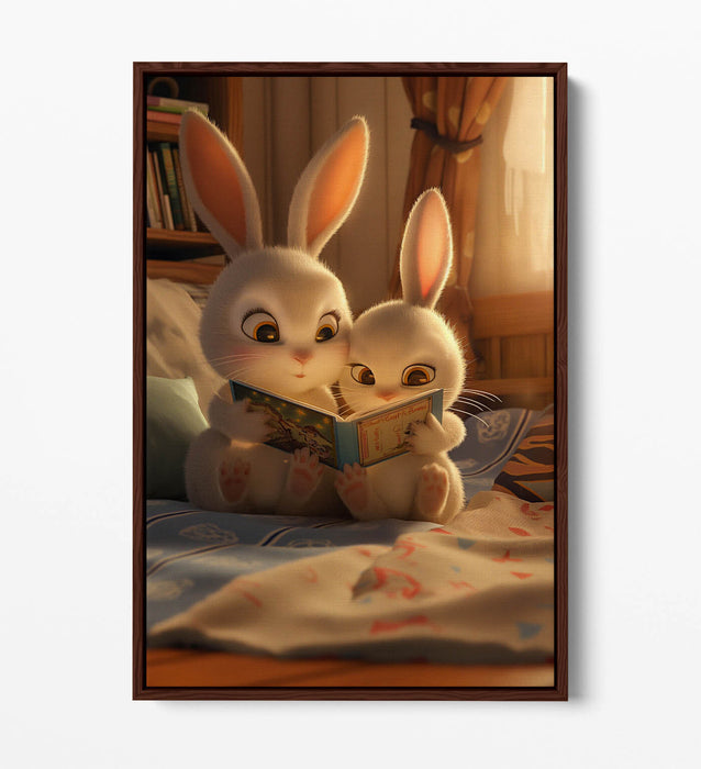 Kids Bedroom Canvas Art - Mother and Child Bunny Float Effect Wall Decor