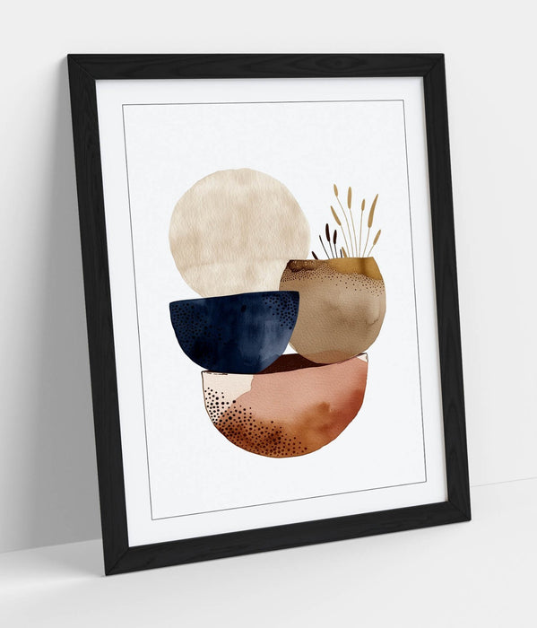 Boho Wall Art – Minimalist Shapes Framed Bedroom Print With Natural Wood Frame