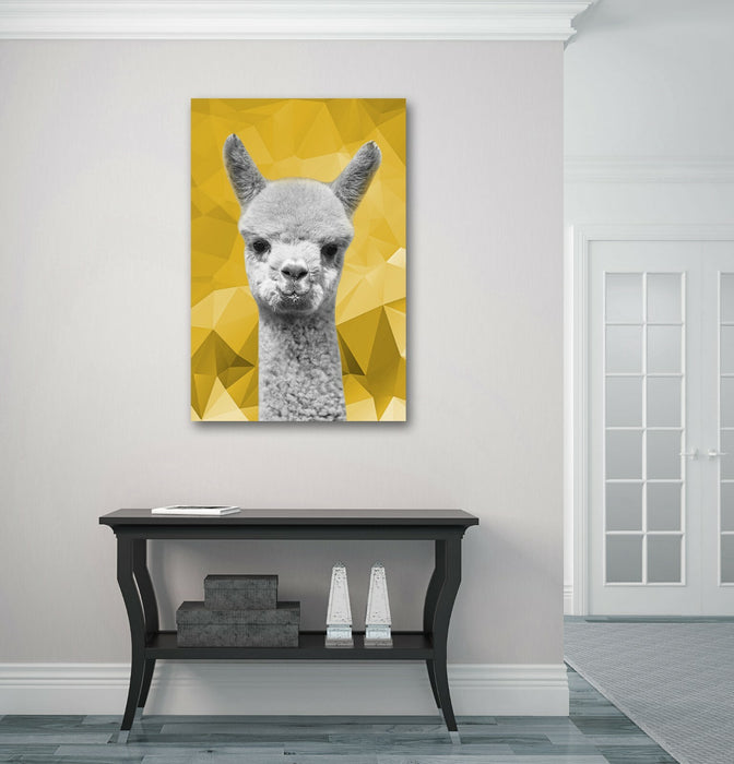 Canvas Wall Art – Alpaca Geometric Print With Mustard Yellow & Black White Decor
