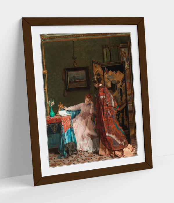 Framed Wall Art - Alfred Stevens The Visit Painting | Handmade UK Woodgrain Frame
