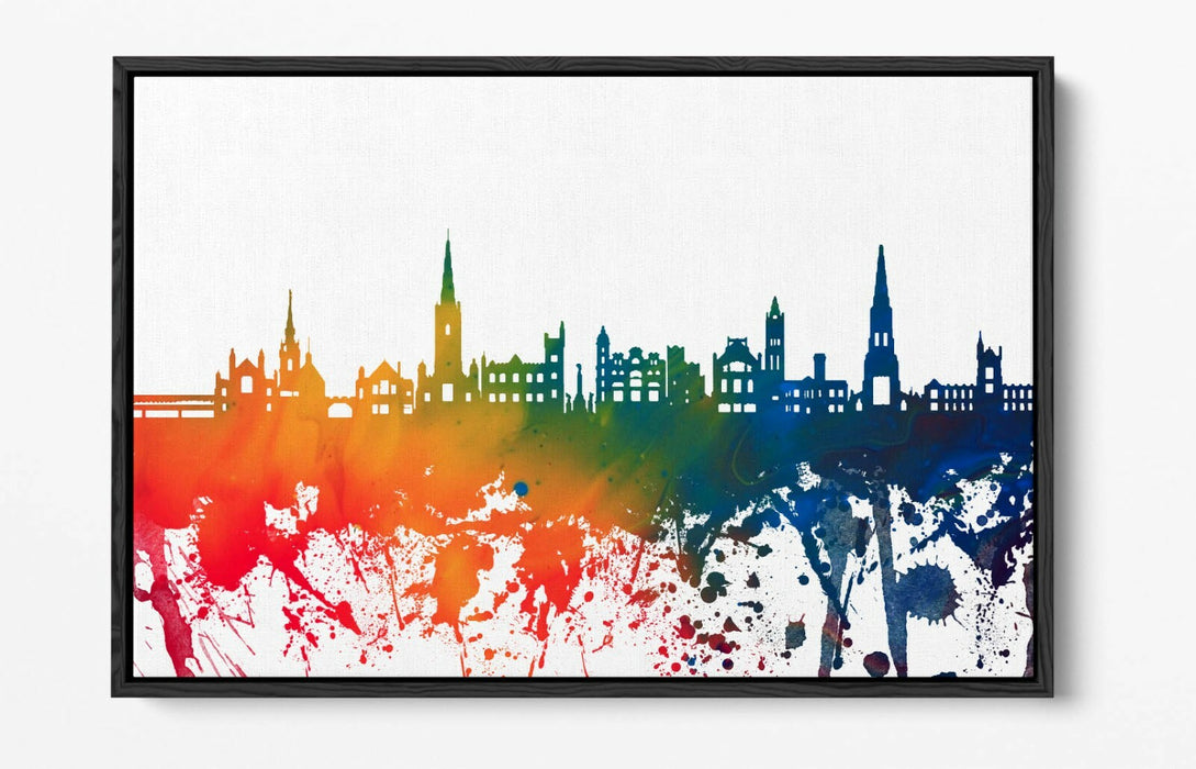 DERRY CITY SKYLINE RAINBOW SPLASH ART -FLOAT EFFECT CANVAS WALL ART PRINT