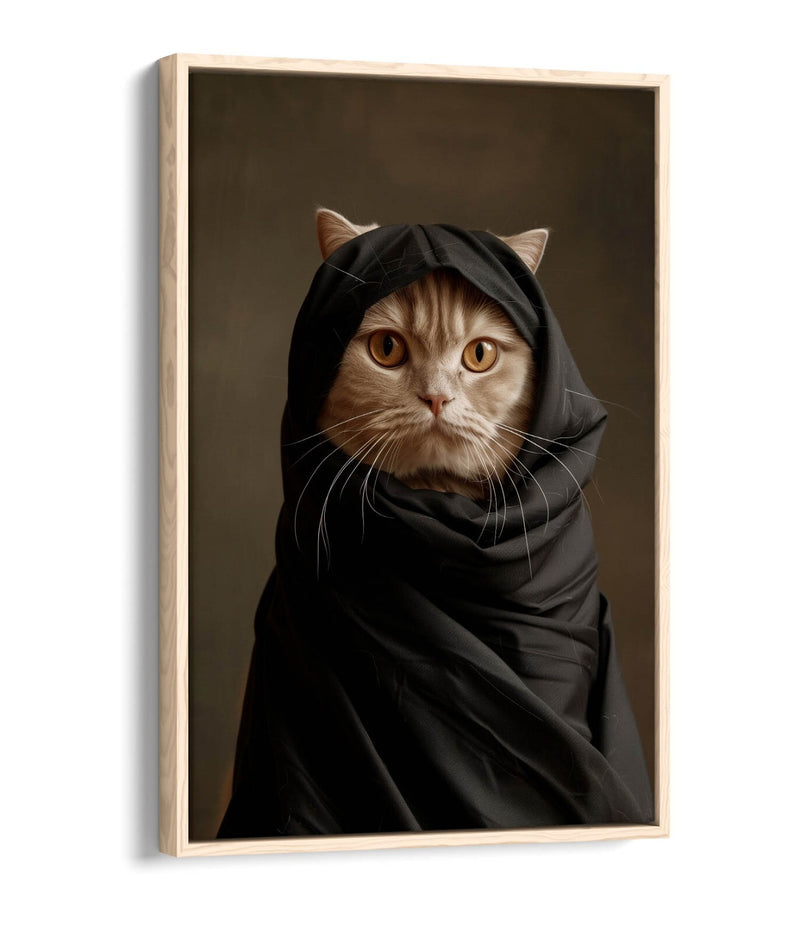 Canvas Art Print - Cute Cat in Black Cloak | Contemporary Wall Art, Float Effect Canvas