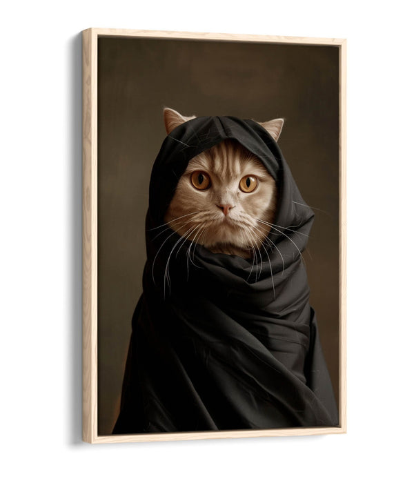 Canvas Art Print - Cute Cat in Black Cloak | Contemporary Wall Art, Float Effect Canvas
