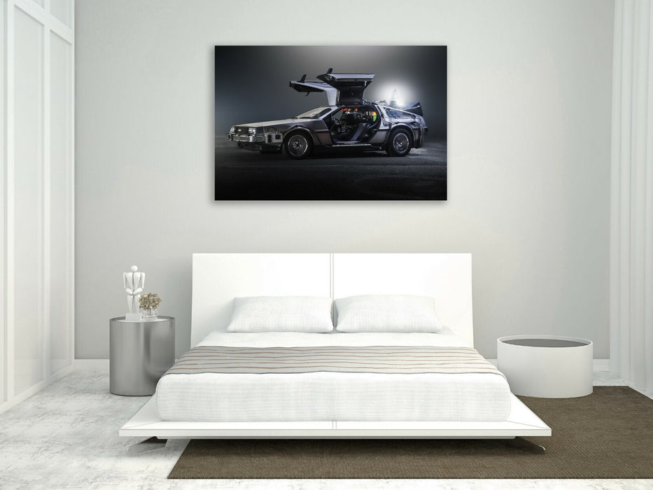 De Lorean Canvas Art – Back to the Future Framed Wall Print 30mm Deep Frame