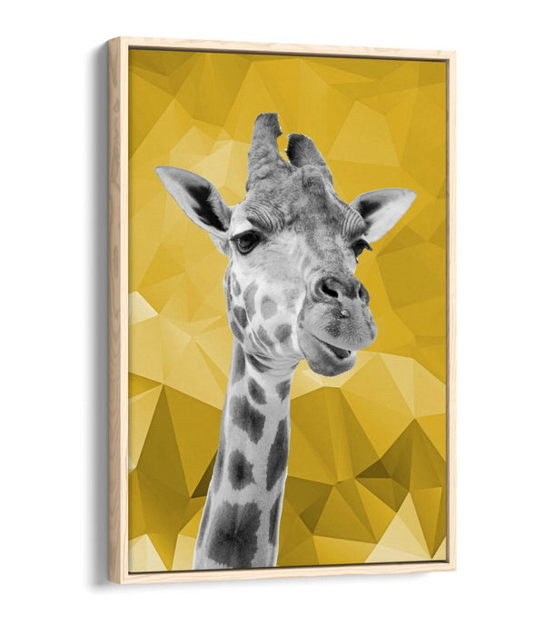MUSTARD GEO GIRAFFE -FLOAT EFFECT CANVAS WALL ART PIC PRINT- BLACK & WHITE