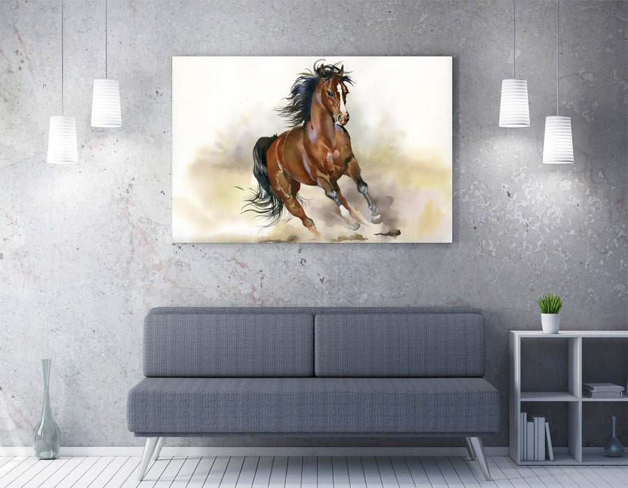 Horse Canvas Wall Art – Running Brown Horse Painting On Archival Grade Canvas