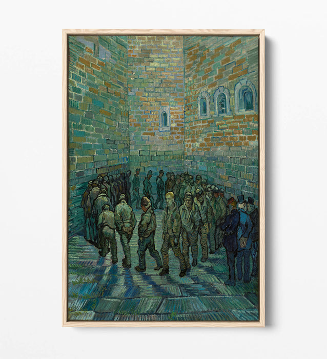 VAN GOGH PRISONERS' ROUND -FLOAT EFFECT CANVAS WALL ART PIC PRINT- BLUE GREEN