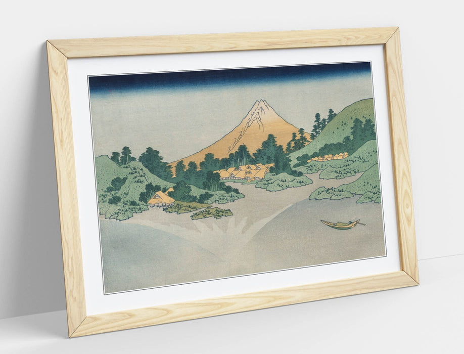 Framed Wall Art Poster - Katsushika Hokusai Lake Misaka Print with Woodgrain Frame