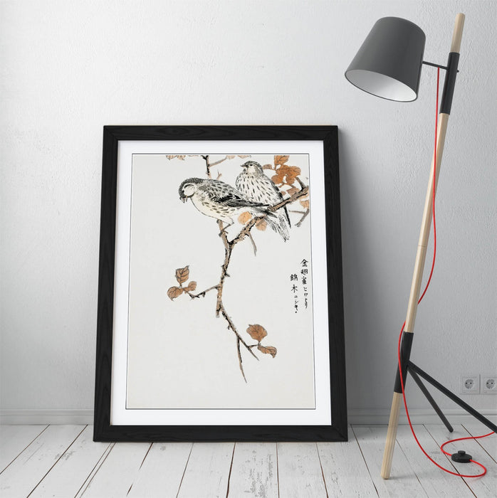 Framed Wall Art - Numata Kashu Siskin & Euonymus Alata Botanical Print Poster
