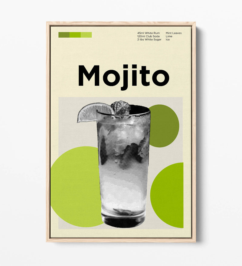 Mojito Cocktail Poster - Funky Float Effect Canvas Wall Art Print For Kitchen Decor