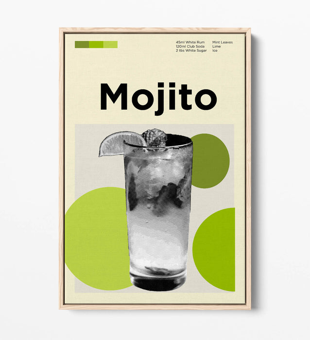 Mojito Cocktail Poster - Funky Float Effect Canvas Wall Art Print For Kitchen Decor