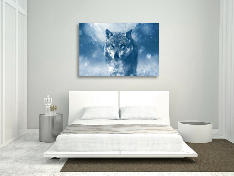 Canvas Wall Art - Lone Wolf Blue Loyalty Framed Canvas Print With Woodgrain Frame
