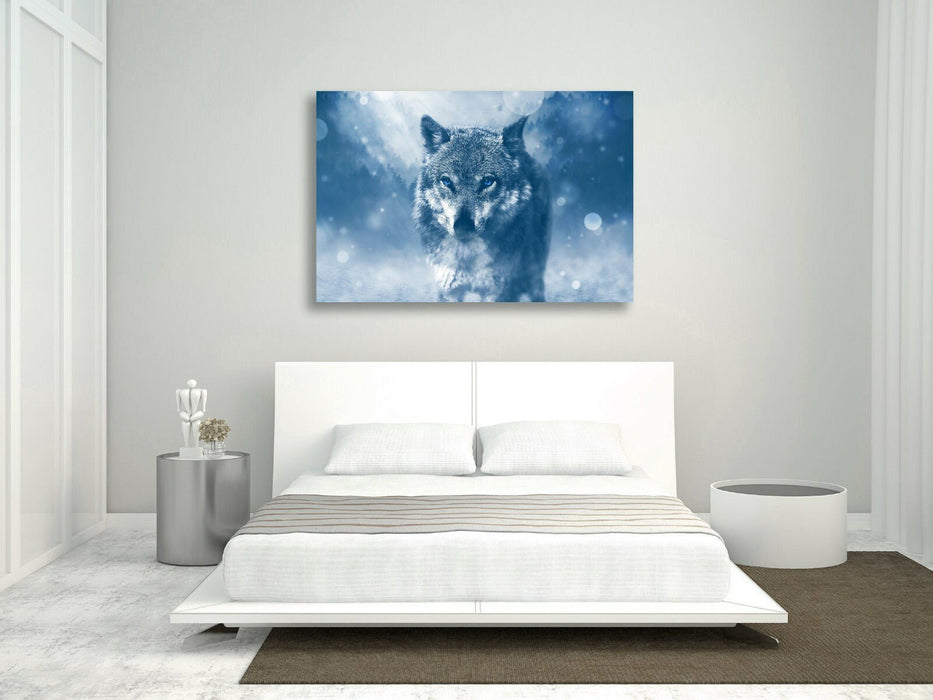 Canvas Wall Art - Lone Wolf Blue Loyalty Framed Canvas Print With Woodgrain Frame