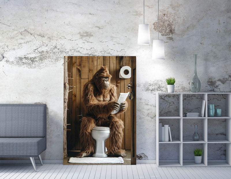 Bigfoot Bathroom Wall Art - Handmade Canvas Print | Quirky Toilet Decor