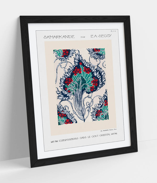 Framed Wall Art – Botanical Pochoir Print With Woodgrain Frame | Handmade UK Decor