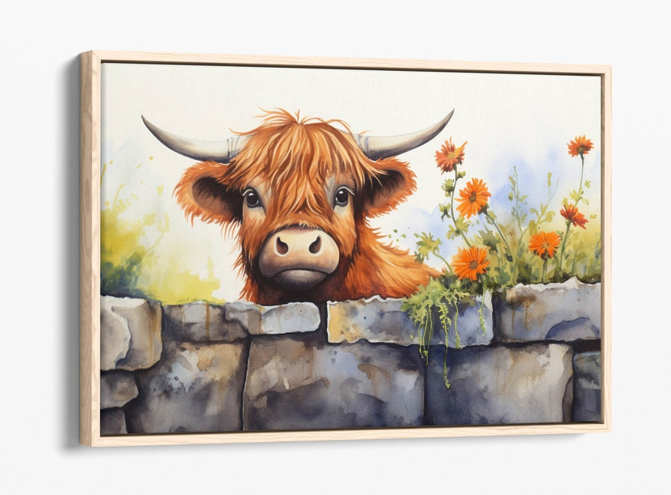 Highland Cow Canvas | Cute Animal Print Float Effect Wall Art - Handmade, Ready to Hang