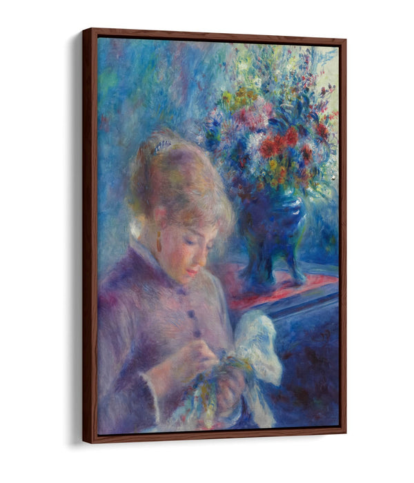 PIERRE AUGUSTE RENOIR, YOUNG WOMAN SEWING -FLOAT EFFECT CANVAS WALL ART PRINT