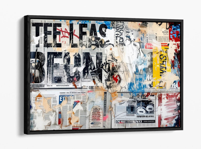 Canvas Art Print - Abstract Newspaper Collage Graffiti Style Float Effect
