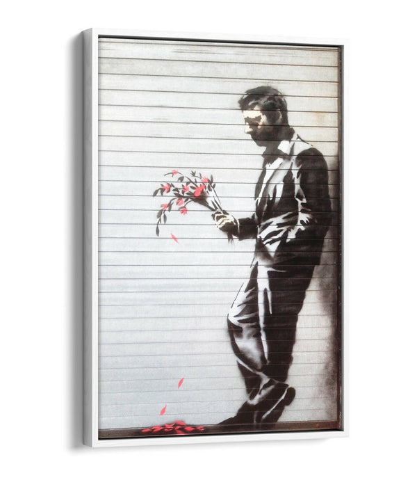 BANKSY THE HUSTLER -FLOAT EFFECT CANVAS WALL ART PIC PRINT- BLACK & WHITE RED