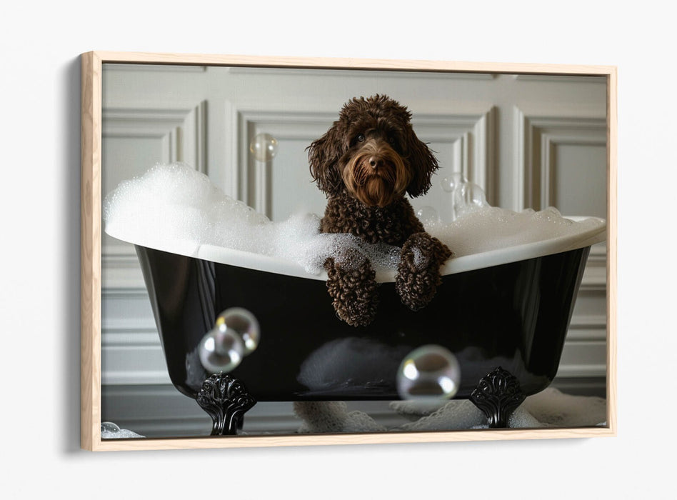 Labradoodle Canvas Art – Chocolate Dog Float Effect Print | Handmade UK