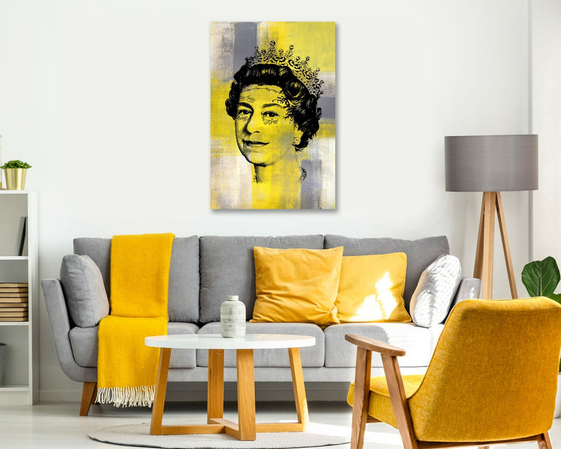 Post Malone Canvas Art - Queen Tattoo Artwork On Yellow Mustard Grey Canvas Print