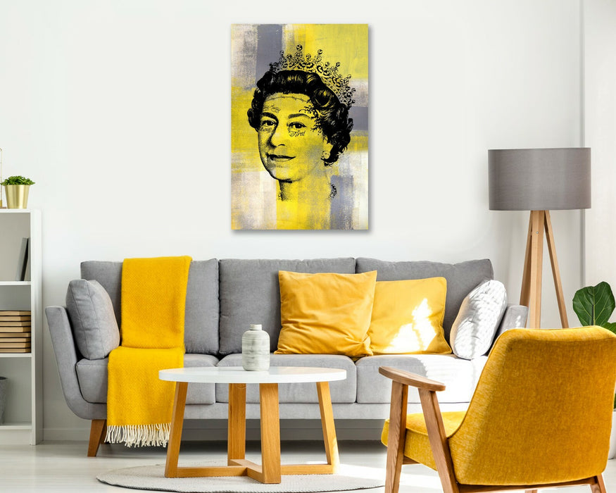 Post Malone Canvas Art - Queen Tattoo Artwork On Yellow Mustard Grey Canvas Print