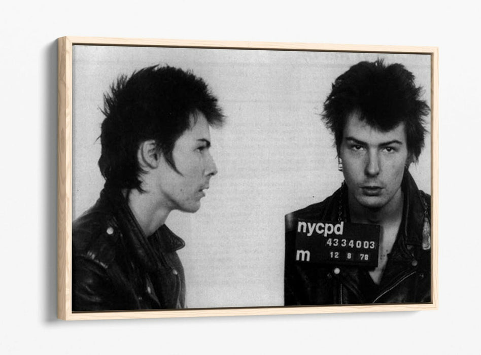 SID VICIOUS MUGSHOT 1 -FLOAT EFFECT CANVAS WALL ART PIC PRINT- BLACK & WHITE