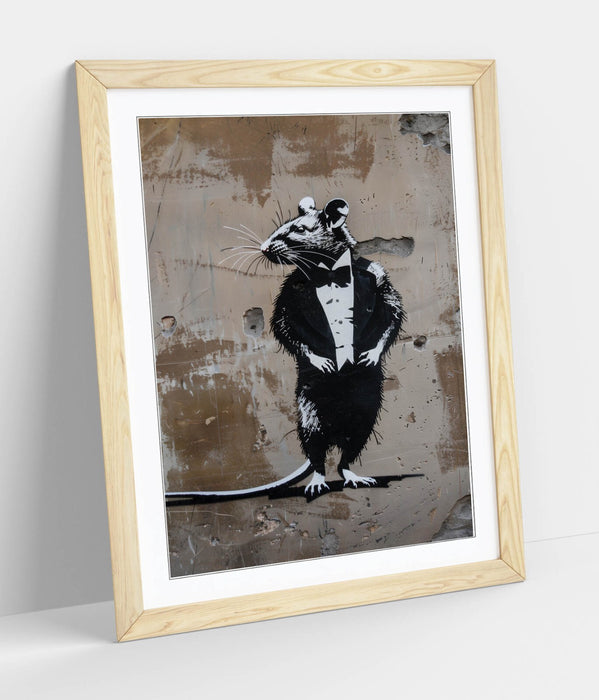 Framed Wall Art – Banksy Style Rat Tuxedo Print | Matte Paper Poster