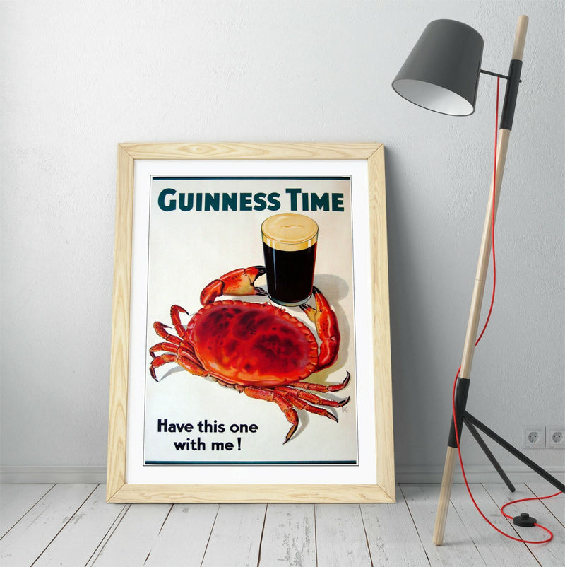 VINTAGE GUINNESS TIME CRAB POSTER, RETRO ADVERT -FRAMED WALL ART PICTURE PRINT