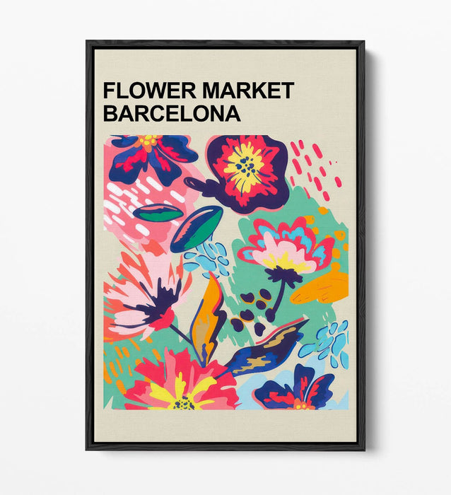 Float Effect Canvas - Barcelona Flower Market Floral Canvas Print With MDF Frame