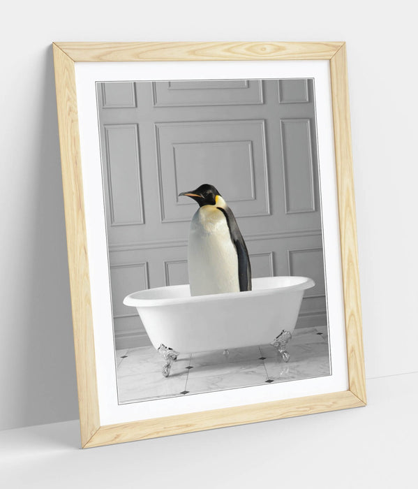PENGUIN IN BATHTUB -QUIRKY ART FRAMED POSTER PICTURE PRINT BATHROOM ARTWORK