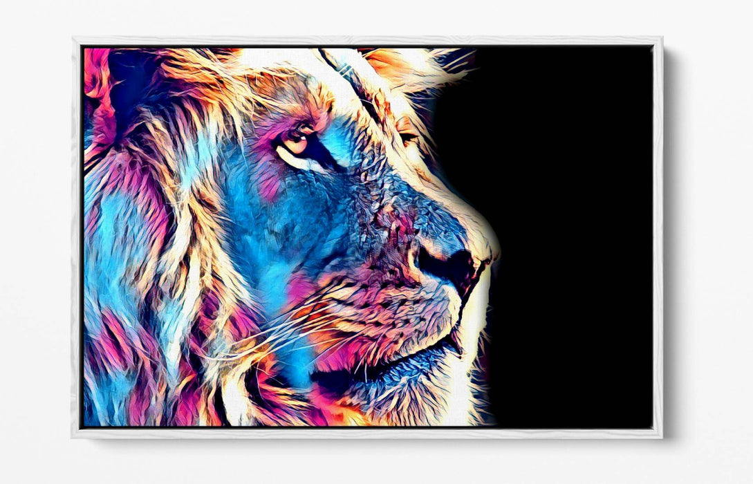 PURPLE BLUE LION SKETCH BLACK BACKGROUND 2 -FLOAT EFFECT CANVAS WALL ART PRINT