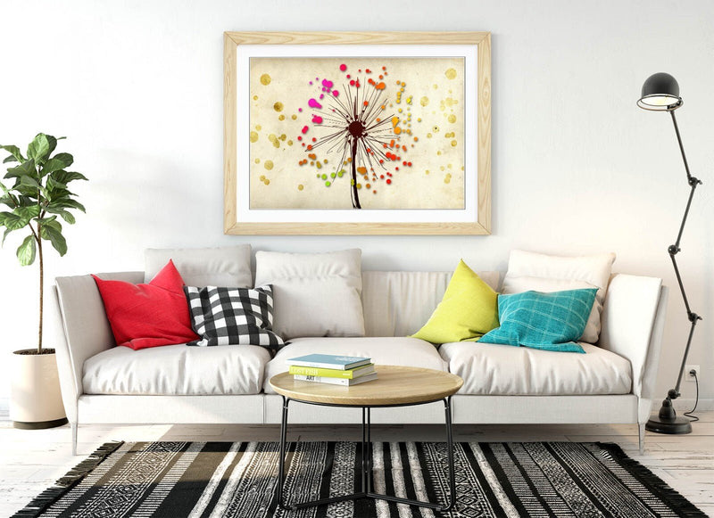 Dandelion Art Print - Colorful Floral Print Framed Wall Art | Ready To Hang Picture