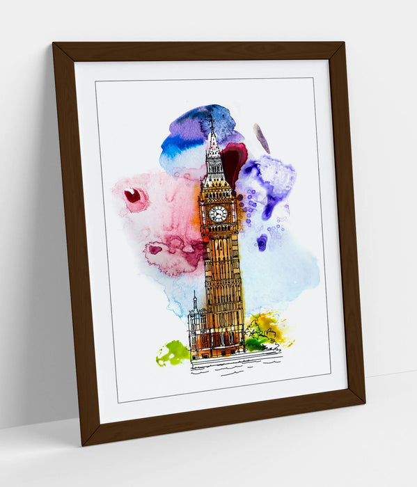 Big Ben Wall Art – London Framed Poster With Watercolour Wall Decor Print