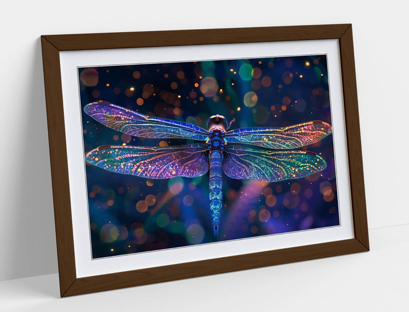 Framed Wall Art – Multi Colour Blue Dragonfly Print | Contemporary Decor Poster
