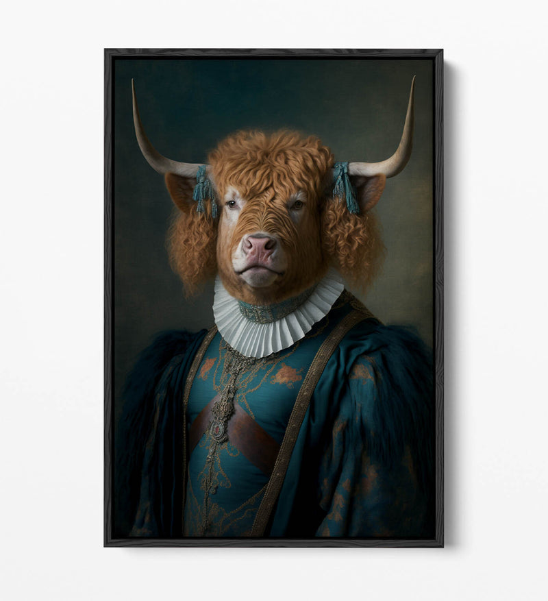 Highland Cow Canvas - Funny 18th Century Portrait | Float Effect Wall Art Print