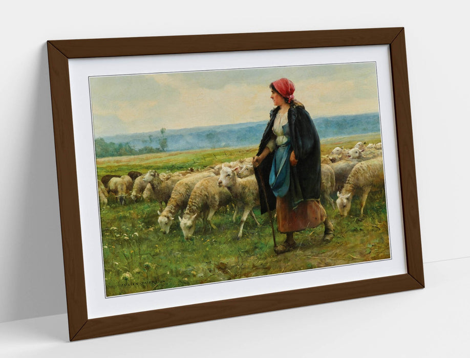 Framed Wall Art - Julien Dupre A Shepherdess Painting | Rustic Wood Frame, Ready To Hang
