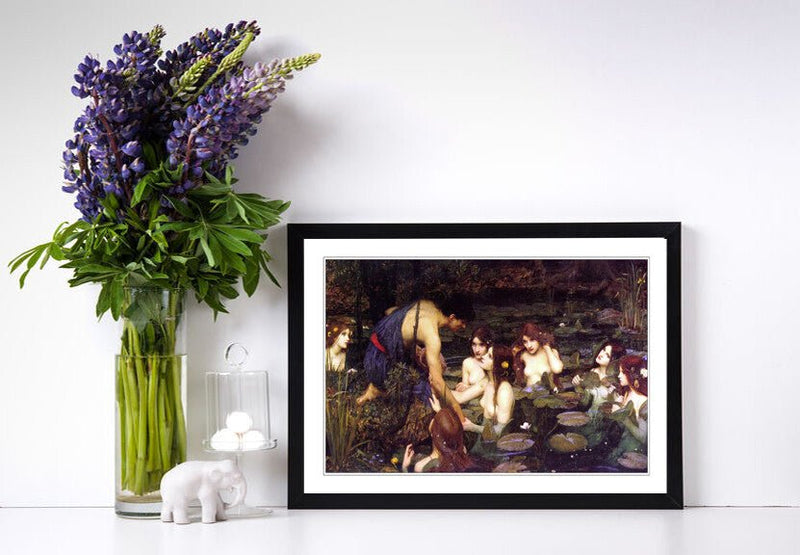 Framed Art Poster – John William Waterhouse Hyla's Nymphs Painting with Natural Wood Frame