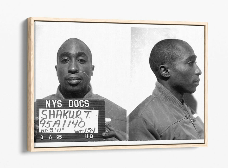 TUPAC MUGSHOT 1 -FLOAT EFFECT CANVAS WALL ART PIC PRINT- BLACK & WHITE