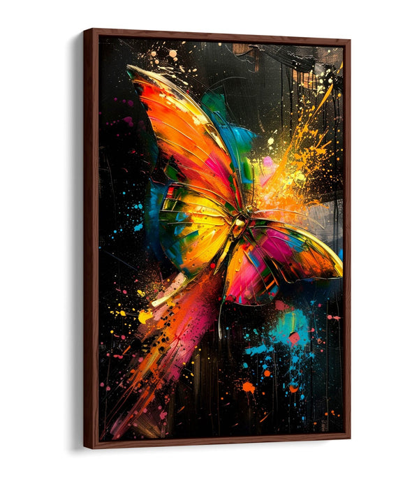 Butterfly Canvas Art – Colorful Butterfly Print On Black Background Float Effect