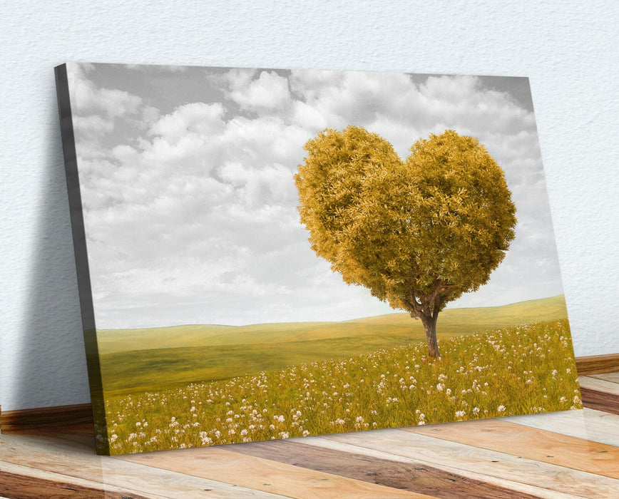 Heart Shaped Canvas Art – Yellow Heart Print Tree Leaf Wall Art | Ready To Hang
