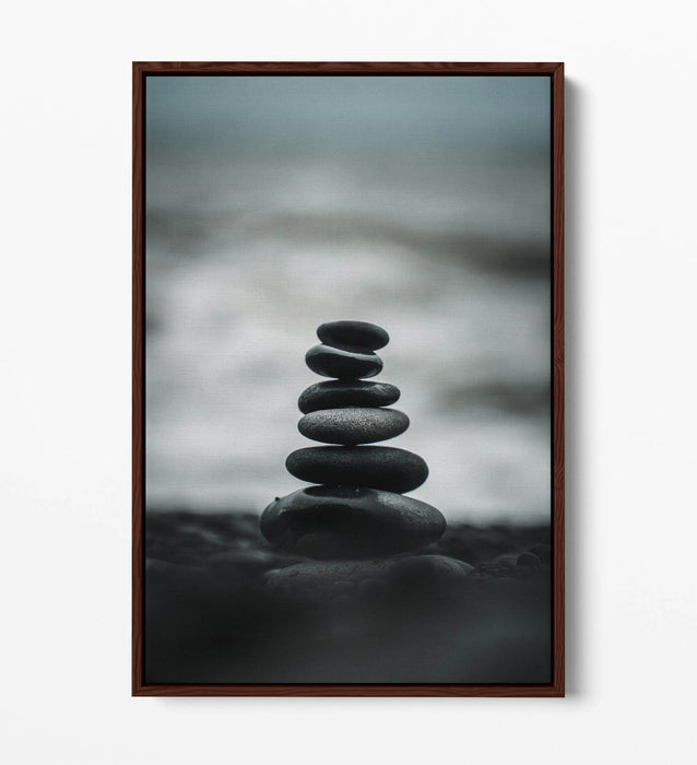 Canvas Wall Art – Stacked Zen Stones Seashore | Float Effect Print, Handmade UK