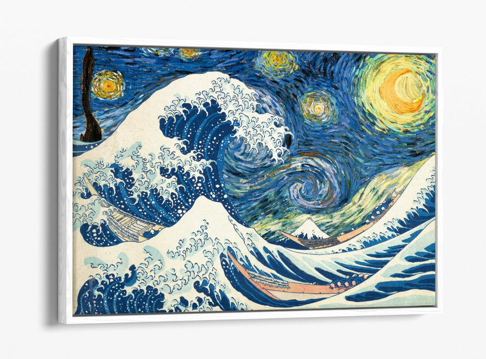 HOKUSAI GREAT WAVE VAN GOGH STARRY NIGHT -FLOAT EFFECT CANVAS WALL ART PIC PRINT