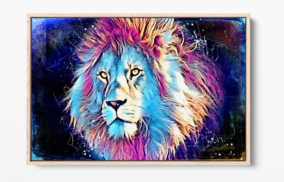 PURPLE BLUE LION SKETCH BLACK BACKGROUND -FLOAT EFFECT CANVAS WALL ART PRINT