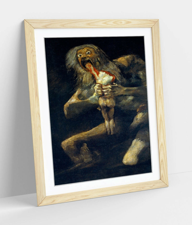 Framed Art Print – Francisco Goya, Saturn Devouring His Son Poster With Woodgrain Frame