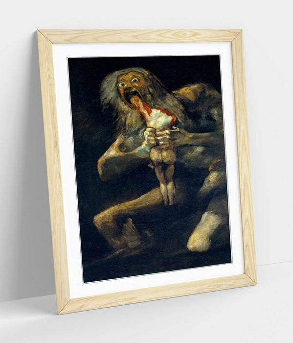 Framed Art Print – Goya Saturn Devouring His Son Poster With Woodgrain Frame
