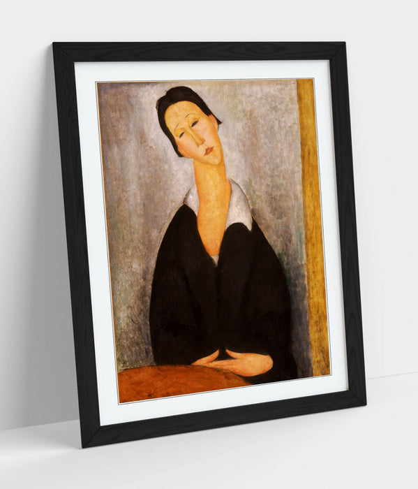 Modigliani Framed Wall Art – Polish Woman Portrait Print | Handmade Wood Grain Frame